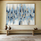 “Blue - Gold Abstract Drip” - Elegant Splashes Painting On Canvas PT1519