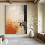 Beige, Orange, Black with Geometric Lines "Geometric Sunset" Abstract Painting On Canvas PS1335