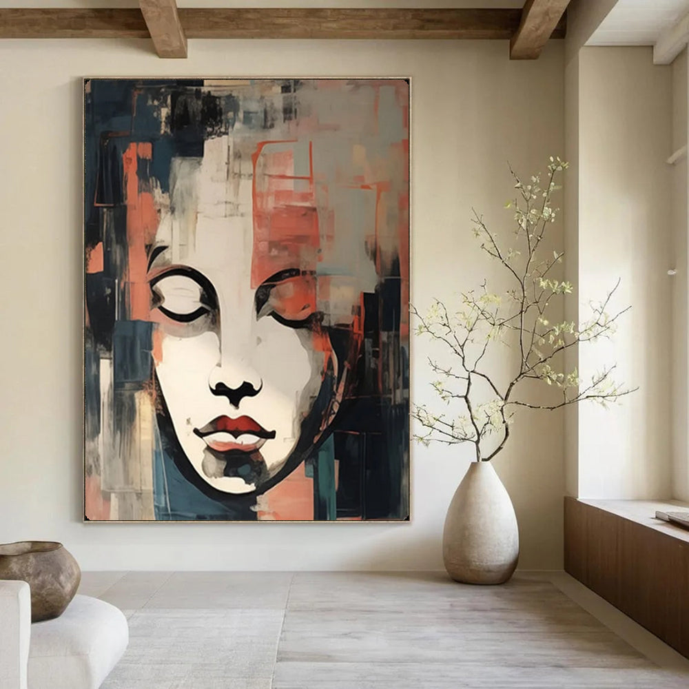 Abstract Contemplation Cubist - Inspired Face, Painting On Canvas PT2158