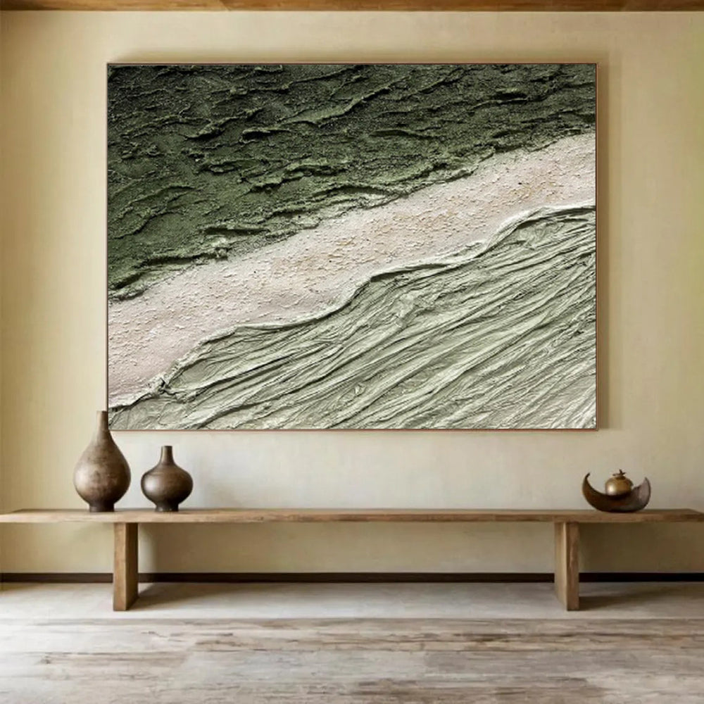 “Green and Beige Textured Layers” - Earthy, Tactile - Styled Painting On Canvas DKS001
