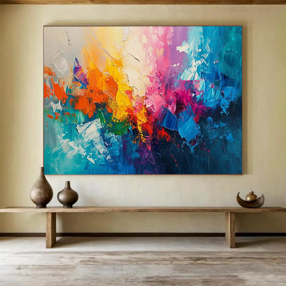 “Rainbow Explosion in Vivid Colors” - Abstract Expressionist Painting On Canvas PT049