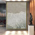 “Textured Beach Waves” - Beige, White, Blue Abstract Seascape Painting On Canvas PS0678