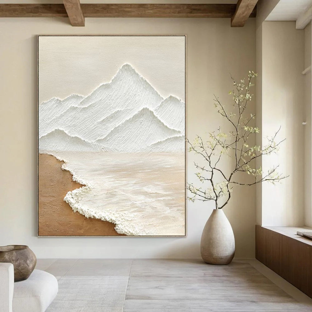 “White Mountain & Beach” - Textured Landscape Abstract Painting On Canvas DS273
