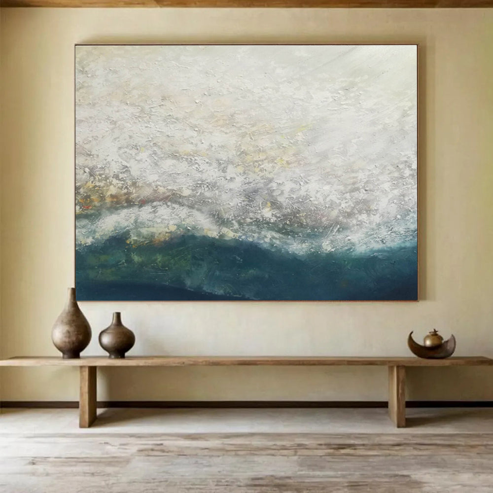 “White - Blue Sea Mist” Abstract Painting On Canvas DKS298