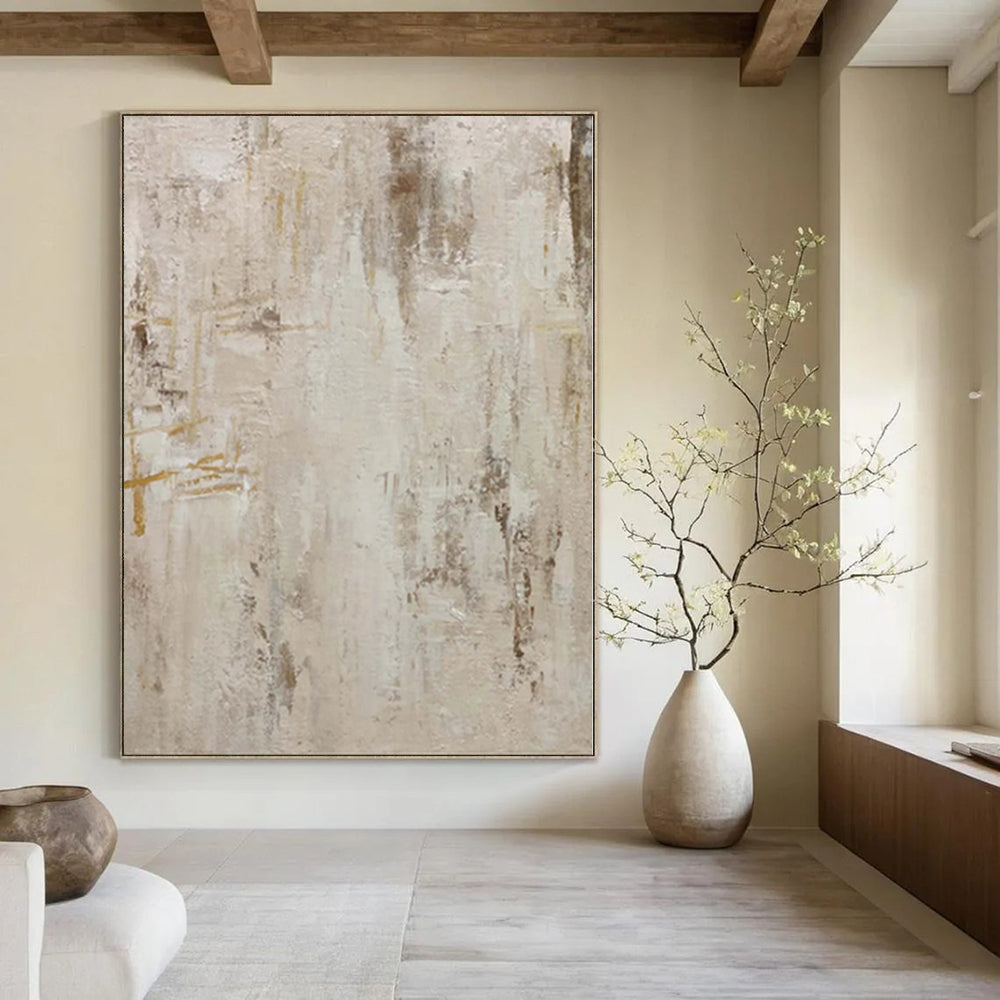 “Beige - Gray Textured Minimalist” - Calm Abstract Painting On Canvas PS0135