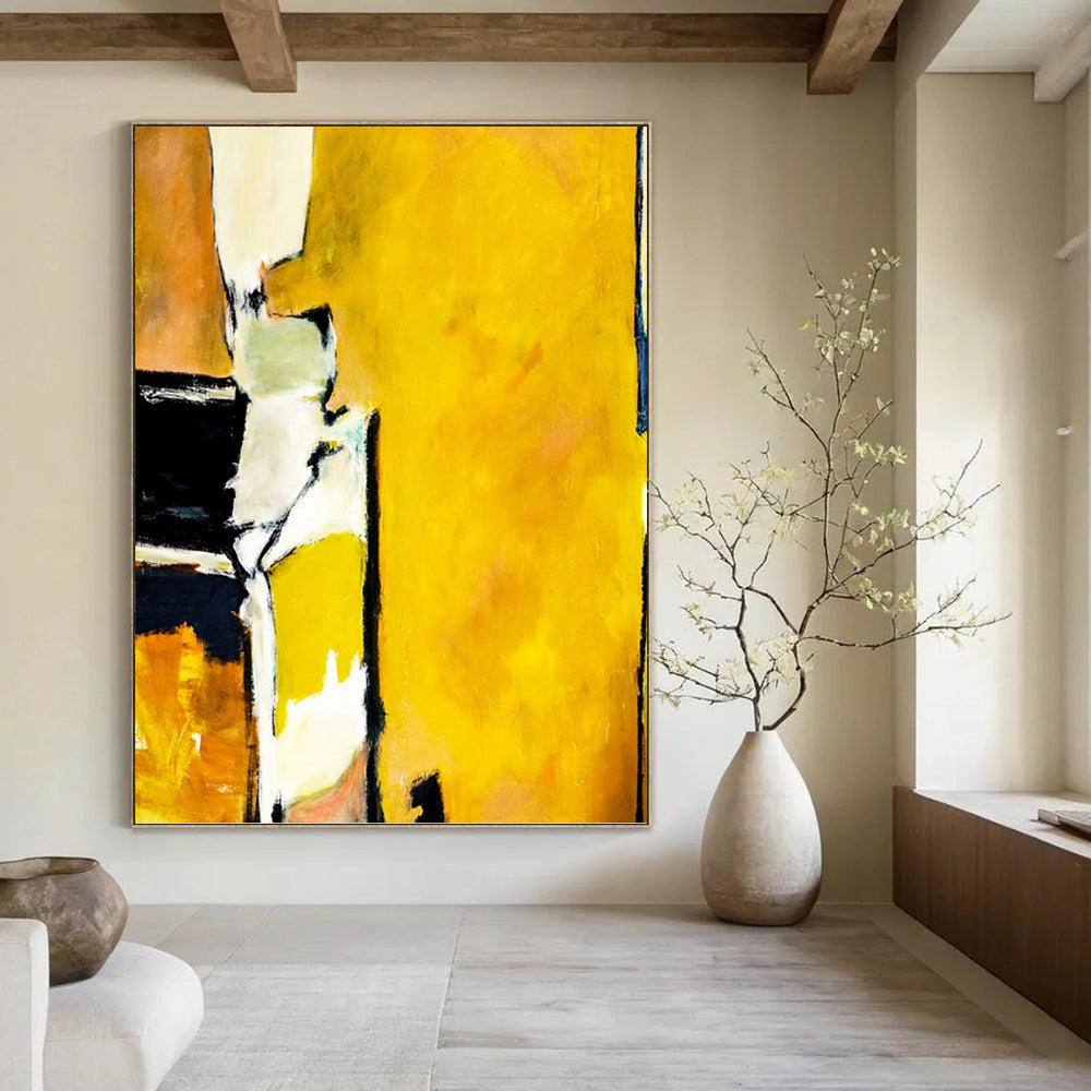 “Yellow - Black Abstract Forms” - Bold Abstract Painting On Canvas PT1101
