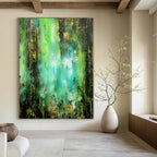 Green and Blue Light Streaks - Nature - Inspired Abstract Painting On Canvas PS1230