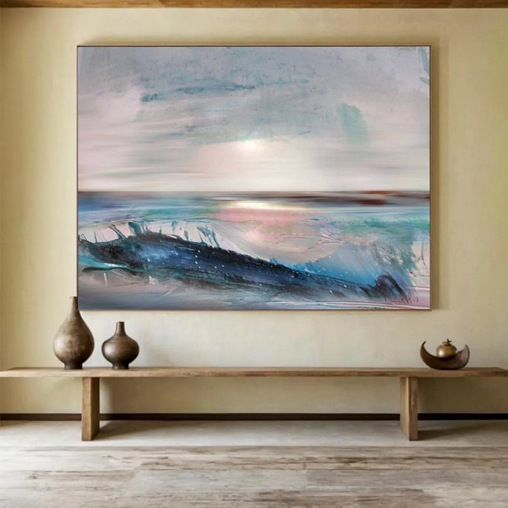 “Soft Coastal Abstract Sunset” - Ethereal Seascape Painting On Canvas PT148