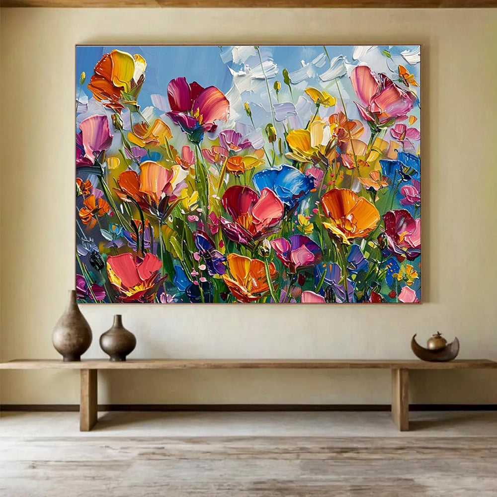 “Vibrant Flower Field” - Impasto Oil Painting On Canvas DKS797