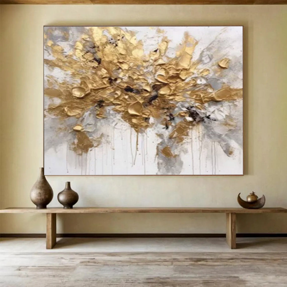 Golden Burst - Abstract Acrylic Painting, Fit for Studio & Gallery Wall DKS678