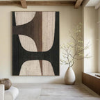 “Black - Brown - Beige Geometric” - Mid - Century Abstract Painting On Canvas PS0155