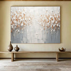 White & Gold Textured Floral Abstract Painting On Canvas DKS047