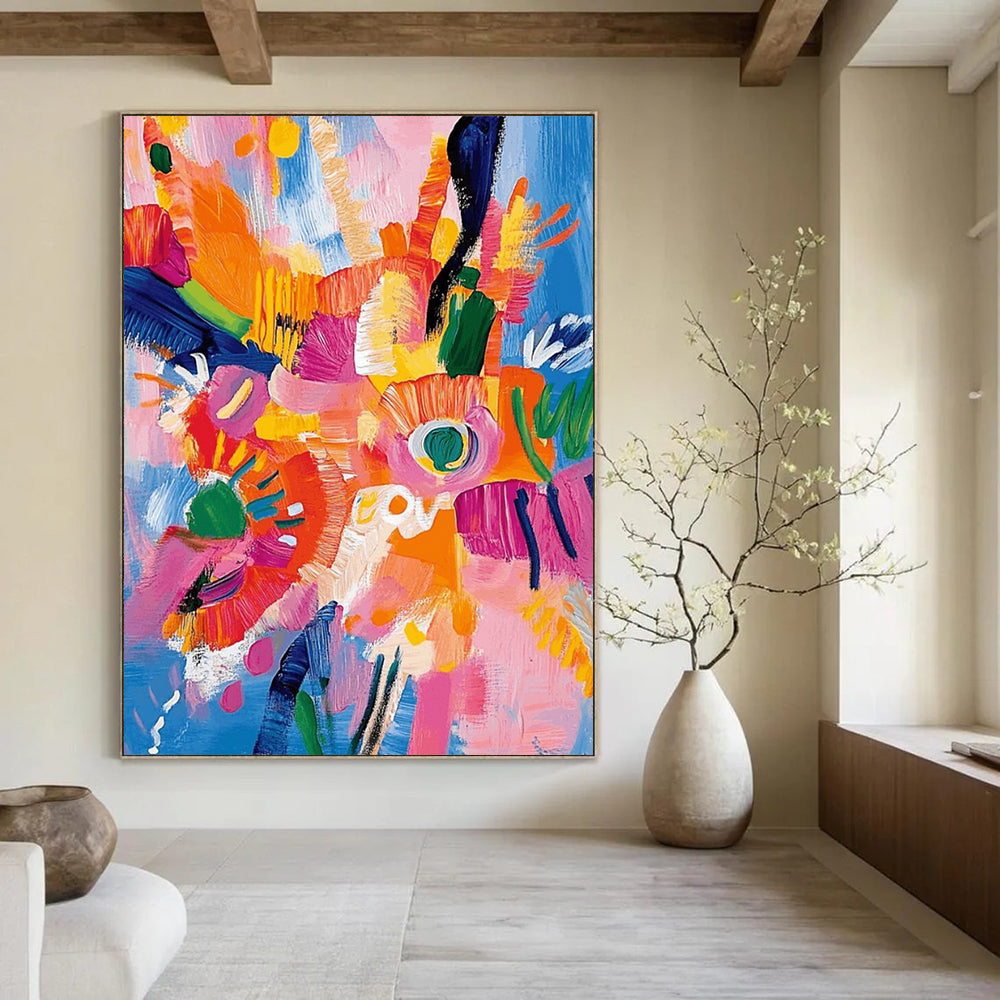 “Colorful Floral Explosion” - Joyful Floral Abstract Painting On Canvas DS287