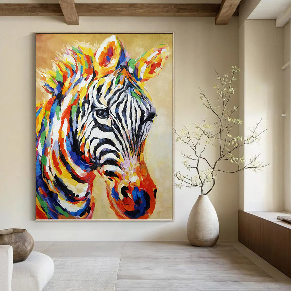 “Colorful Zebra Portrait” - Expressionist - Inspired Animal Painting On Canvas PT1442