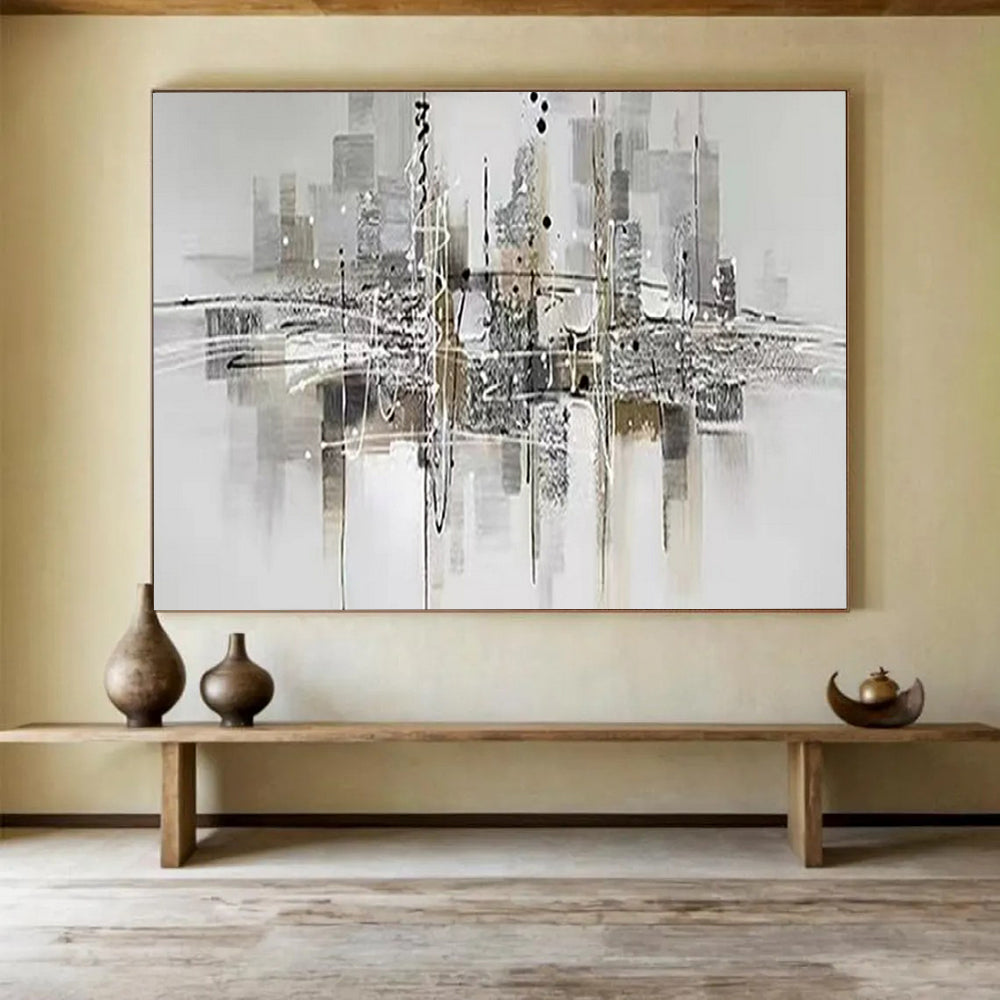 “Monochrome Cityscape” - Abstract - Urban Painting On Canvas PT1551