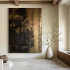 Dark Brown, Black with Textured Overlays "Ancient Echoes" Abstract Painting On Canvas PS1295