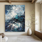 Blue, White, Gray with Dynamic Textures "Crashing Waves" Abstract Painting On Canvas PS1351