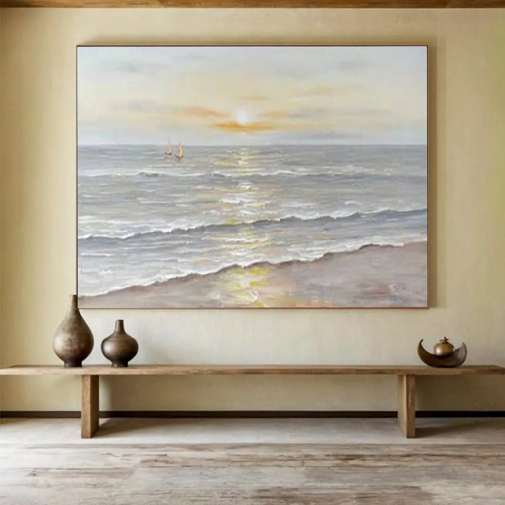 “Serene Sunset Seaside” - Impressionistic Landscape Painting On Canvas PT249