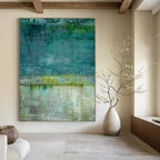 “Teal and Green Abstract” - Minimalist Abstract Painting On Canvas PT2274