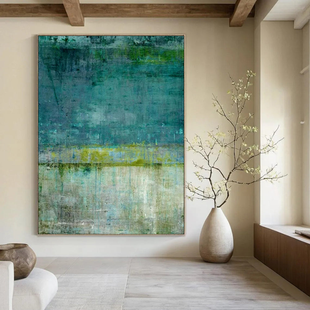 “Teal and Green Abstract” - Minimalist Abstract Painting On Canvas PT2274