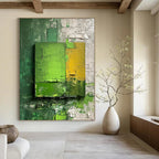 “Green - Yellow Textured Squares” - Abstract Expressionist Painting On Canvas DS030