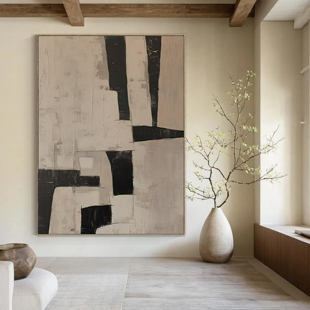 Black and White Geometric, "Structured Simplicity" – Geometric Abstract Painting On Canvas PS0985