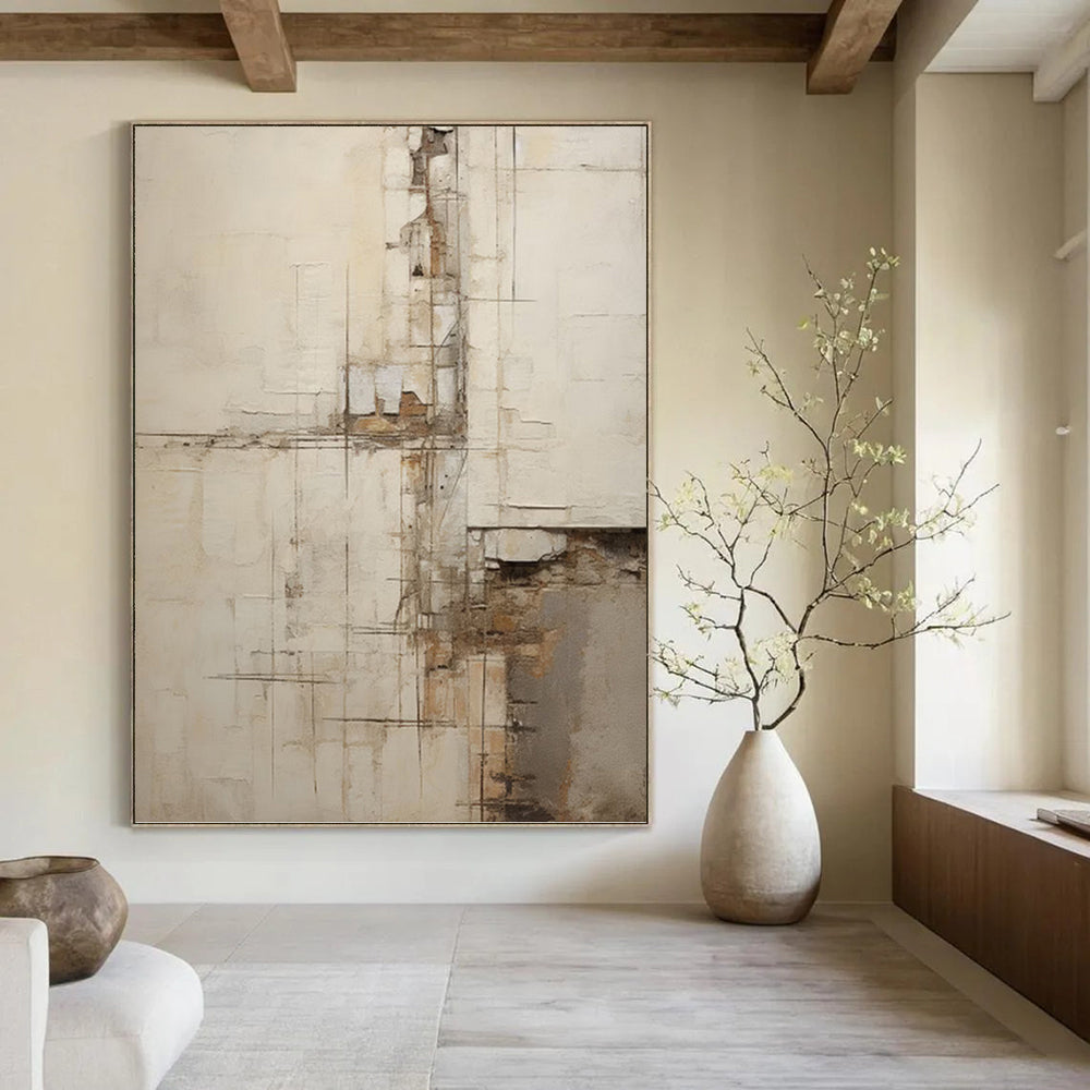 “Neutral Line - Geometric Abstract” - Minimalist Abstract Painting On Canvas PT1319