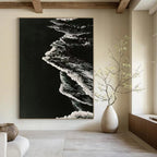 “Black and White Textured Wave Abstraction” - Minimalist Ocean Painting On Canvas DS349