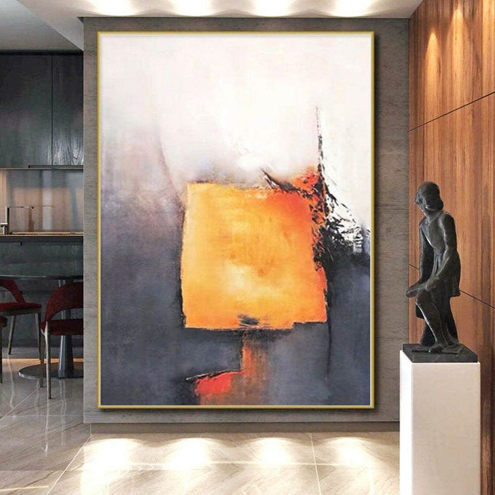 “Orange - Gray Abstract Block” - Orange, Gray, Red Abstract Minimalist Painting On Canvas PS0591