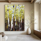 “Yellow - Green Birch Forest” - Impasto Landscape Painting On Canvas PT1282