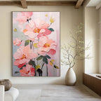 “Textured Pink Flower Bouquet” - Impasto Floral Painting On Canvas PT1905