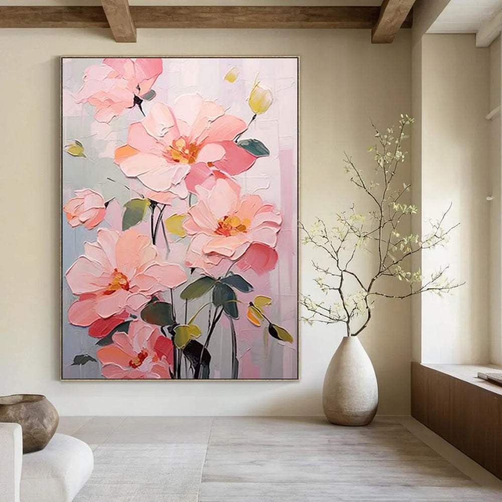 “Textured Pink Flower Bouquet” - Impasto Floral Painting On Canvas PT1905
