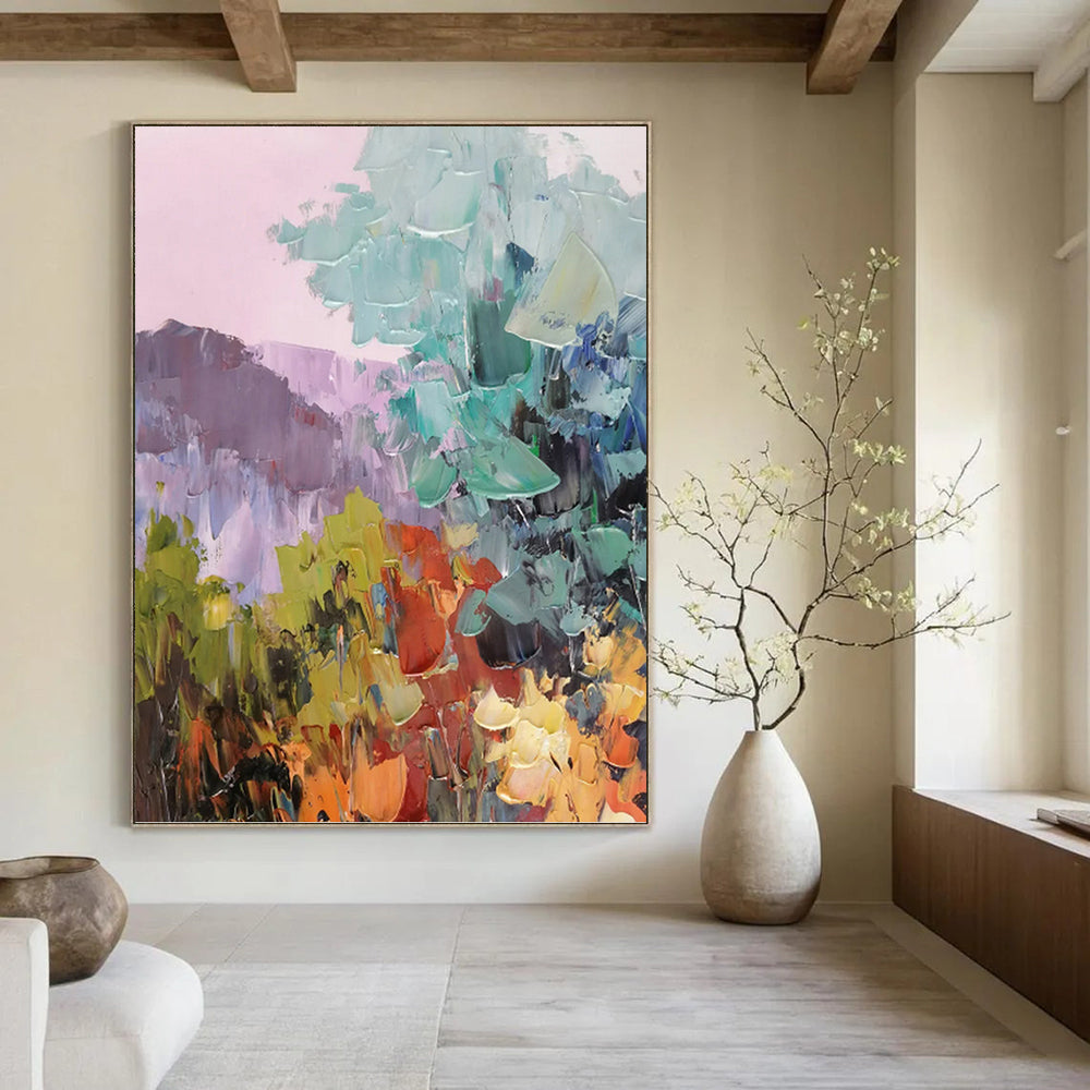 “Pastel - Toned Abstract Landscape” - Impasto Landscape Painting On Canvas PT1278