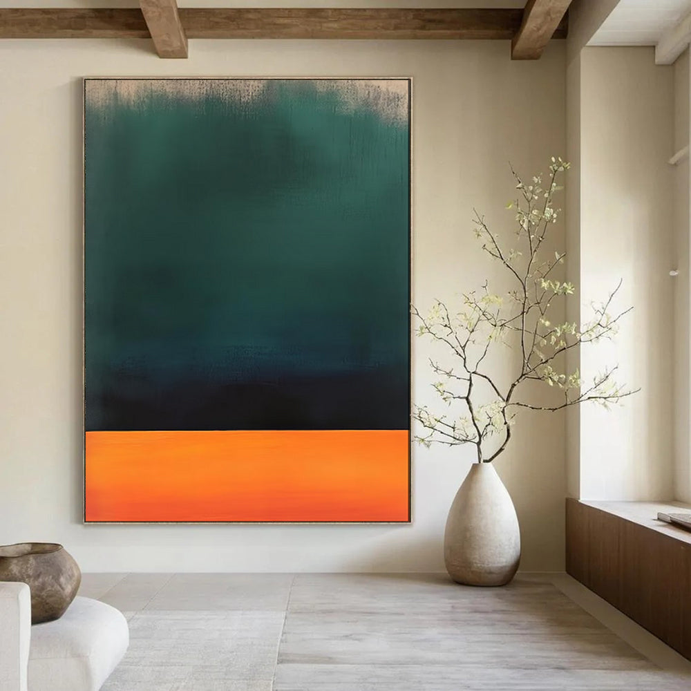 “Green - Black - Orange Gradient Abstract” - Color - Field Painting On Canvas PT1950