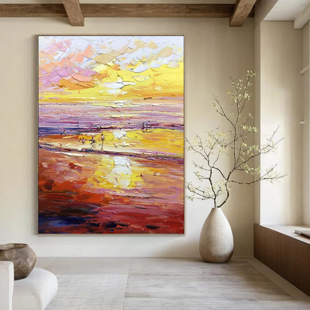 “Colorful Sunset Beach” - Impressionist Seascape Painting On Canvas PT1306