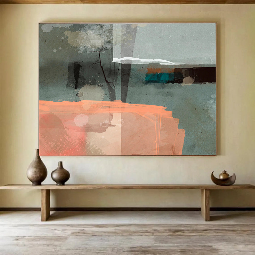 Grey and Orange Abstract Painting On Canvas DKS075