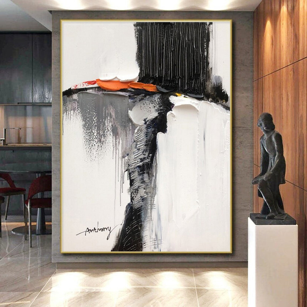 Black, White, Gray, Orange Fragmented Figure “Hidden Identity” - Painting On Canvas PS0791