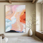“Pastel & Orange Abstract Blend” - Soft - Hued Abstract Painting On Canvas DS275