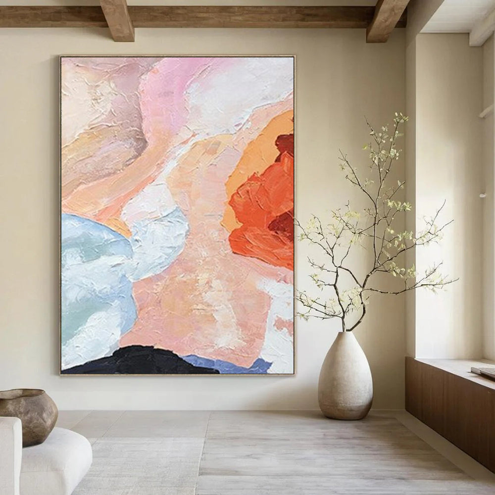 “Pastel & Orange Abstract Blend” - Soft - Hued Abstract Painting On Canvas DS275