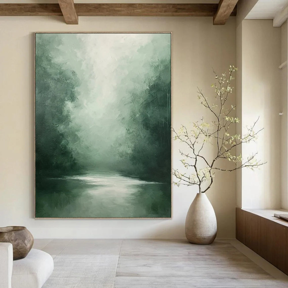 “Misty Green Forest River” - Impressionistic Landscape Painting On Canvas DS024