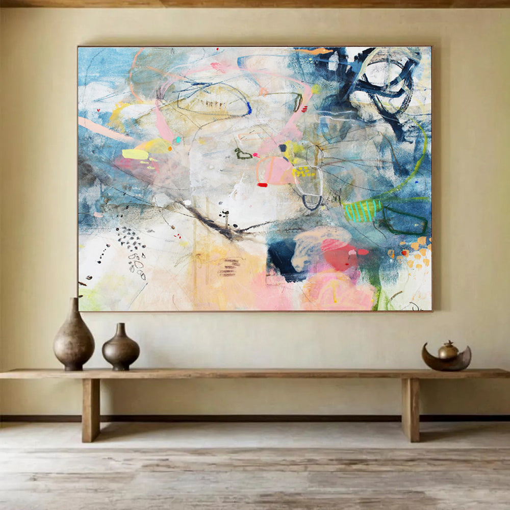 Blue - Dominant Abstract with Details Painting On Canvas DKS077