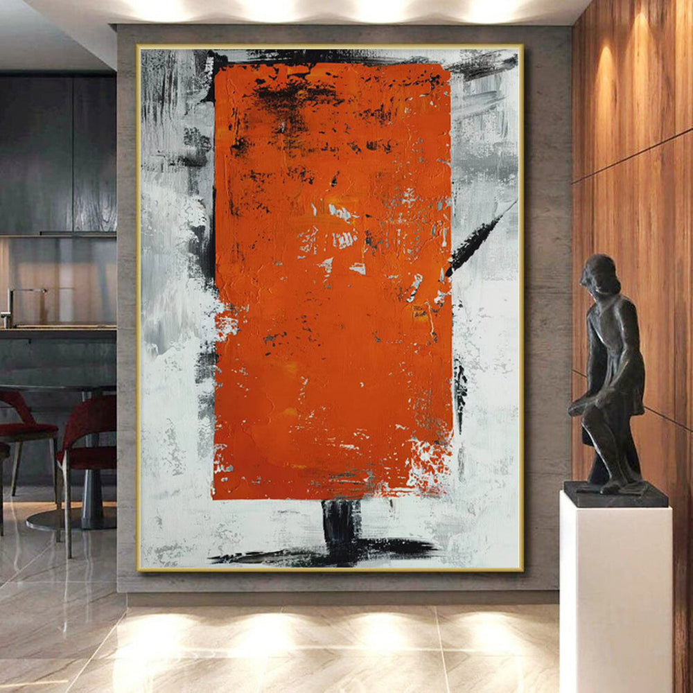 “Textured Orange - Grey Abstract Rectangle” - Industrial Abstract Painting On Canvas PS0316