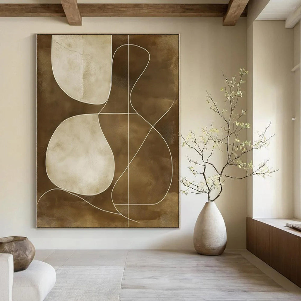 Brown and White Abstract, "Earthly Lines" – Abstract Line - Art Painting On Canvas PS0941