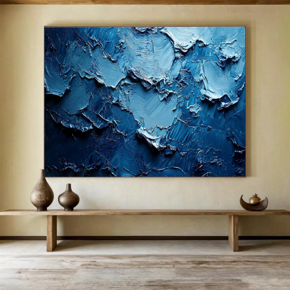 “Textured Blue Abyss” - Blue Abstract, Impasto Oil Painting On Canvas DKS758