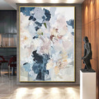 “Soft - Toned Floral Bouquet” - Blue, White, Pink Abstract Floral Painting On Canvas PS0585