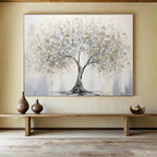 “Silver - Gold Tree” - Metallic Silver “Ethereal Tree” Painting On Canvas PT1619