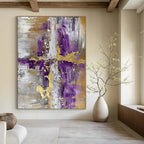 “Purple - Gold Fusion” - Intricate Metallic & Purple Layers Painting On Canvas DS135