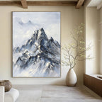 “Blue - Grey Snowy Mountain” - Impressionist Landscape Painting On Canvas PT1259