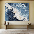 “Blue - White Turbulent Seas” - Thick - Textured Painting On Canvas PT1528