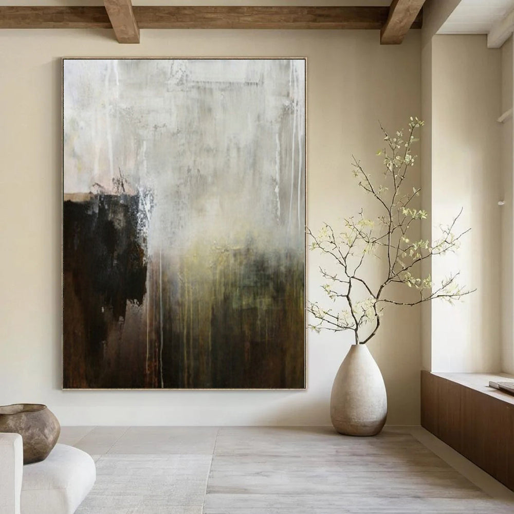 Gray, Brown, Black and White with Muted Transitions "Earthy Evolution" Abstract Painting On Canvas PS1151